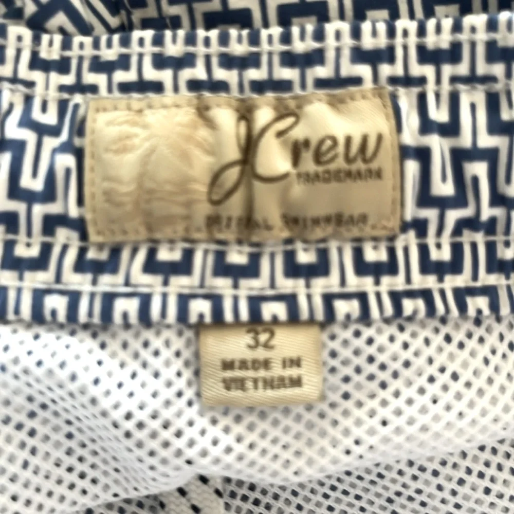J Crew Swim Shorts Blue and White Geometric print size 32